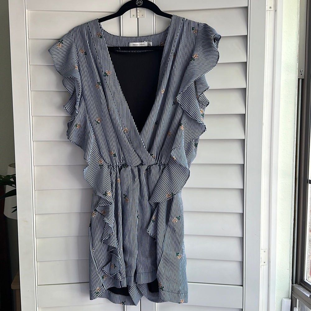 Navy & White Ruffled & Floral Romper